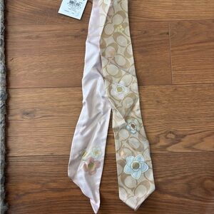 Coach Floral Patterned Beige and Pink skinny scarf